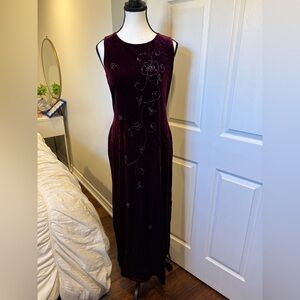Fairweather Velvet Maxi Dress Burgundy Beaded Floral Sleeveless Size 14